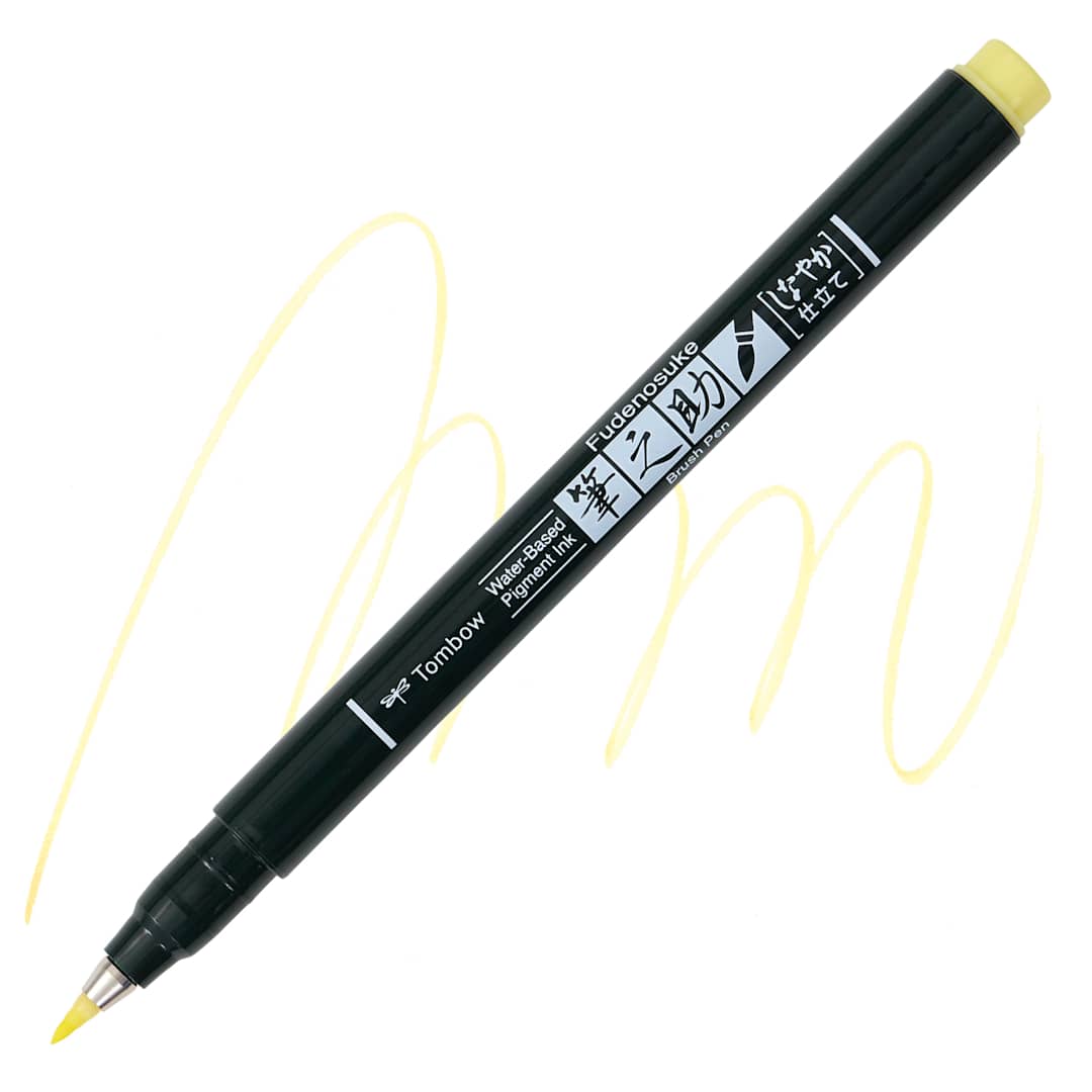 Open in modal - Tombow Fudenosuke Brush Pen - Pale Yellow Pastel, Soft Tip pen and swatch