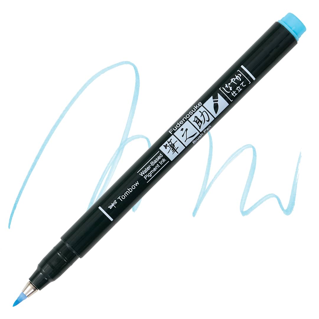 Open in modal - Tombow Fudenosuke Brush Pen - Light Blue Pastel, Soft Tip pen and swatch