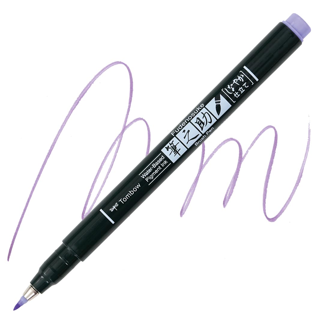 Open in modal - Tombow Fudenosuke Brush Pen - Lavender Pastel, Soft Tip pen and swatch
