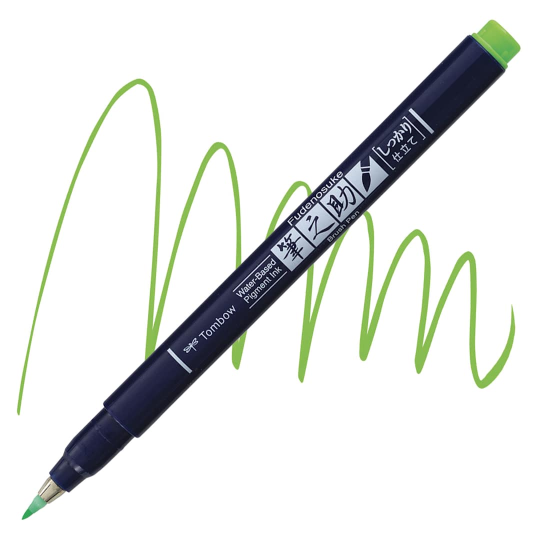 Open in modal - Tombow Fudenosuke Brush Pen - Green Neon, Hard Tip pen and swatch