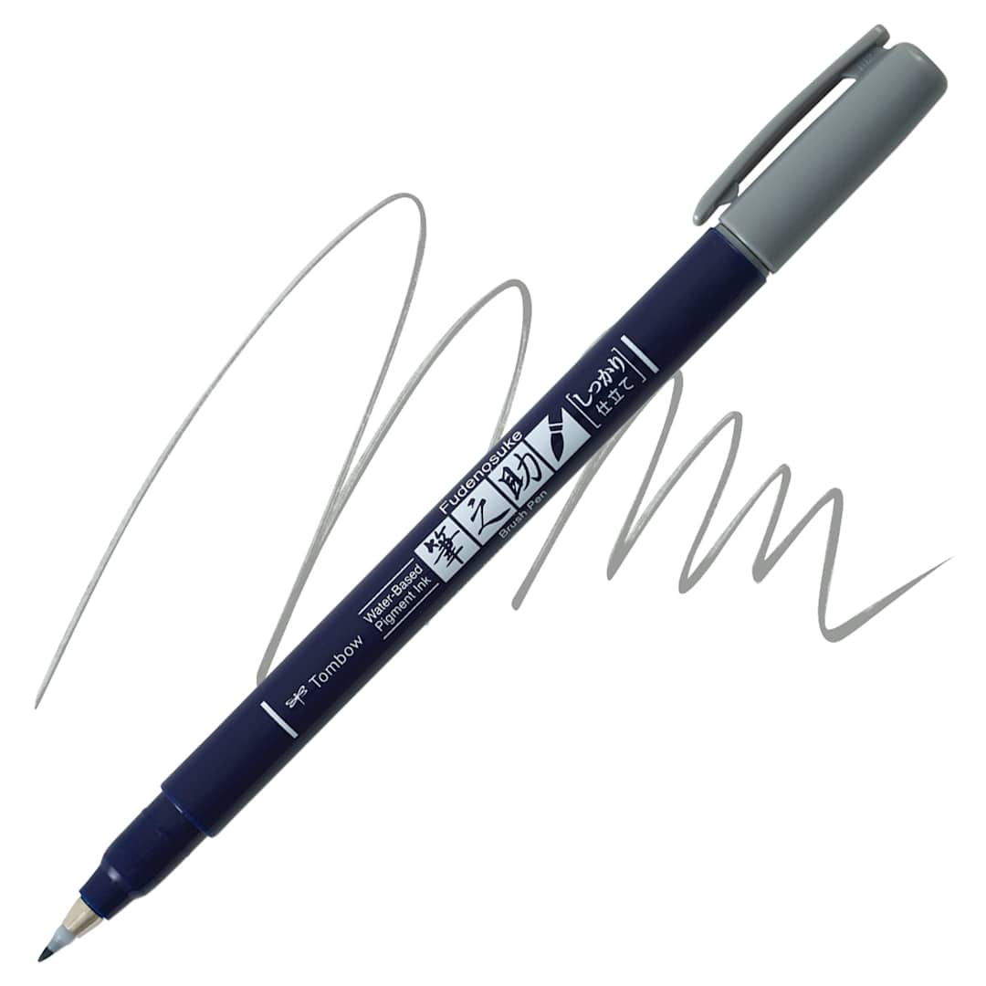 Open in modal - Tombow Fudenosuke Brush Pen - Gray, Hard Tip pen and swatch