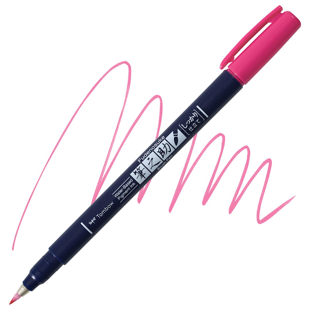 Open in modal - Tombow Fudenosuke Brush Pen - Pink, Hard Tip pen and swatch
