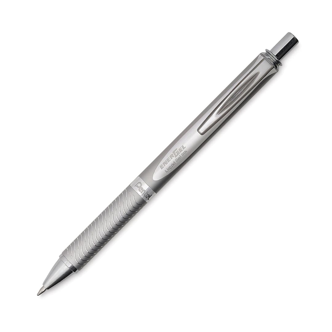 Open in modal - EnerGel Retractable Gel Pen - Silver pen shown at angle