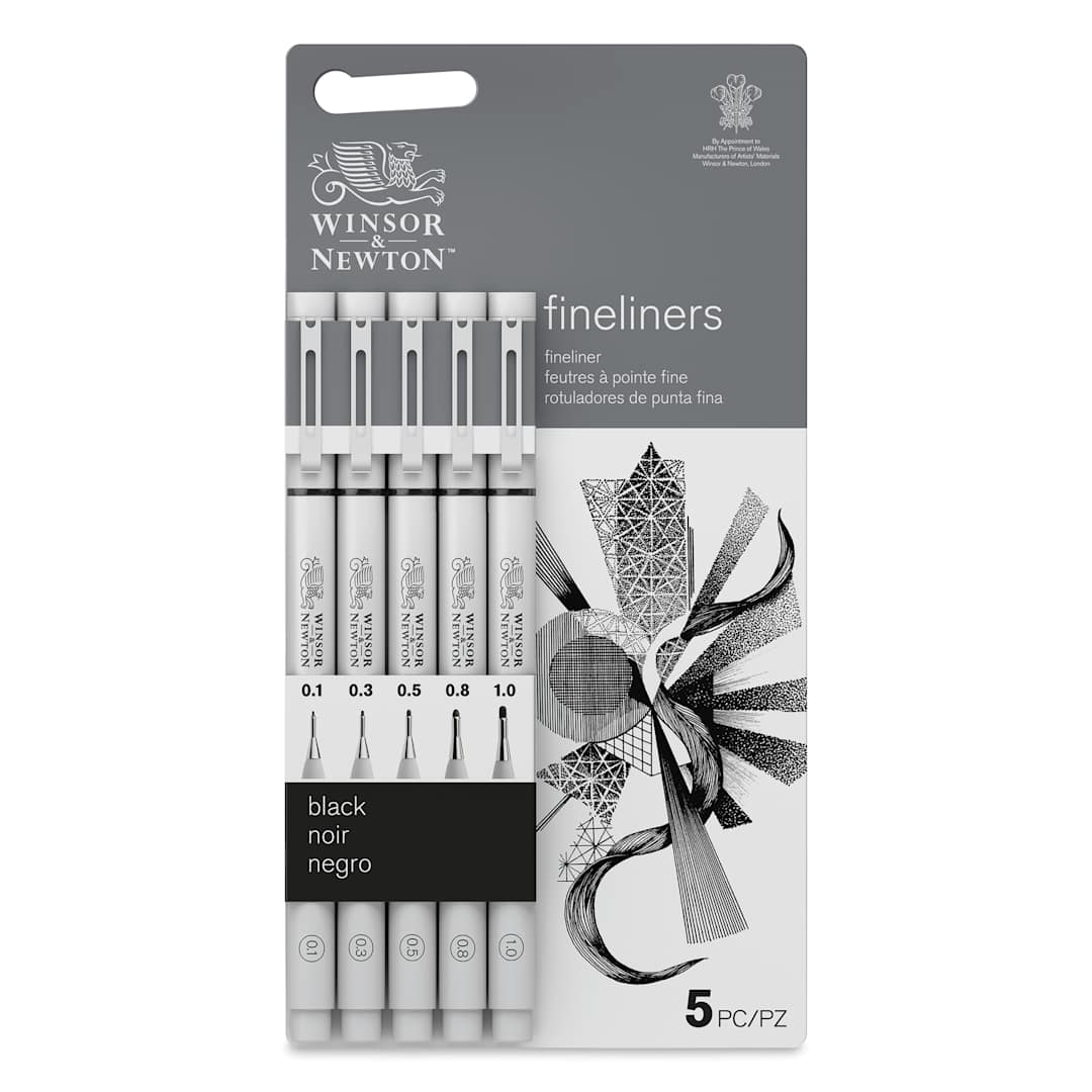Open in modal - Winsor & Newton Fineliner - Black, Set of 5, front of the packaging