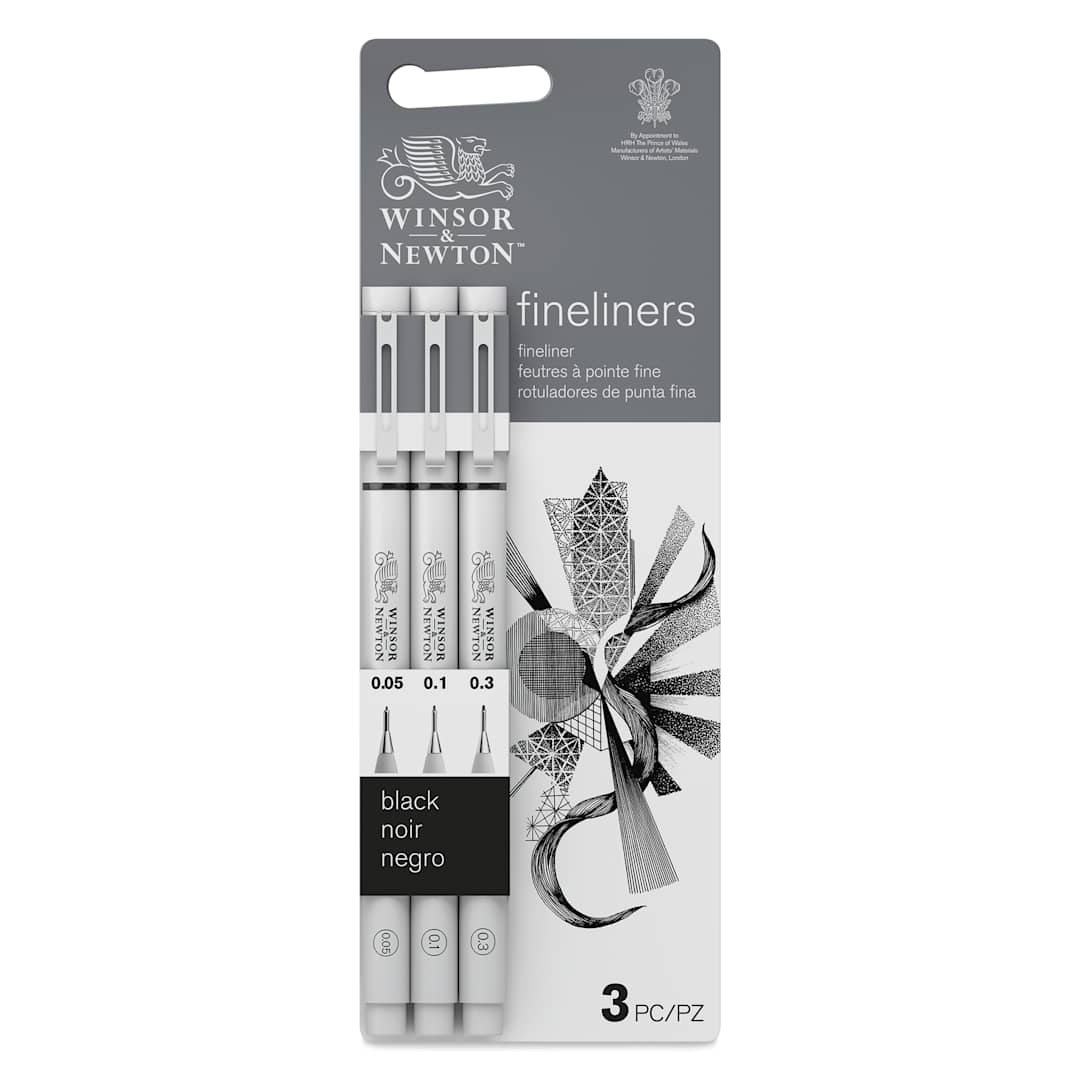 Open in modal - Winsor & Newton Fineliner - Black, Extra Fine, Set of 3, front of the packaging
