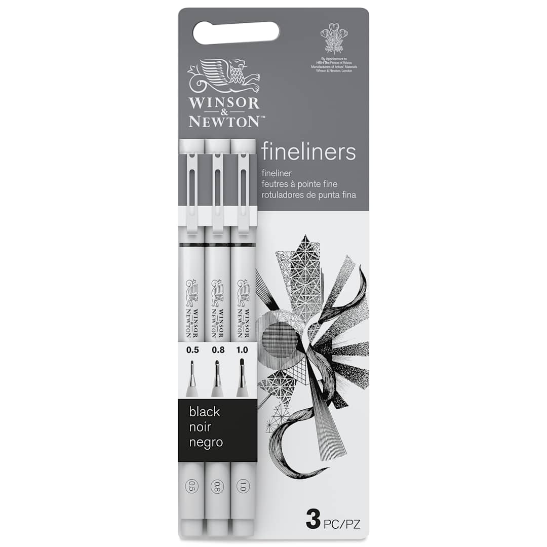 Open in modal - Winsor & Newton Fineliner - Black, Fine, Set of 3, front of the packaging
