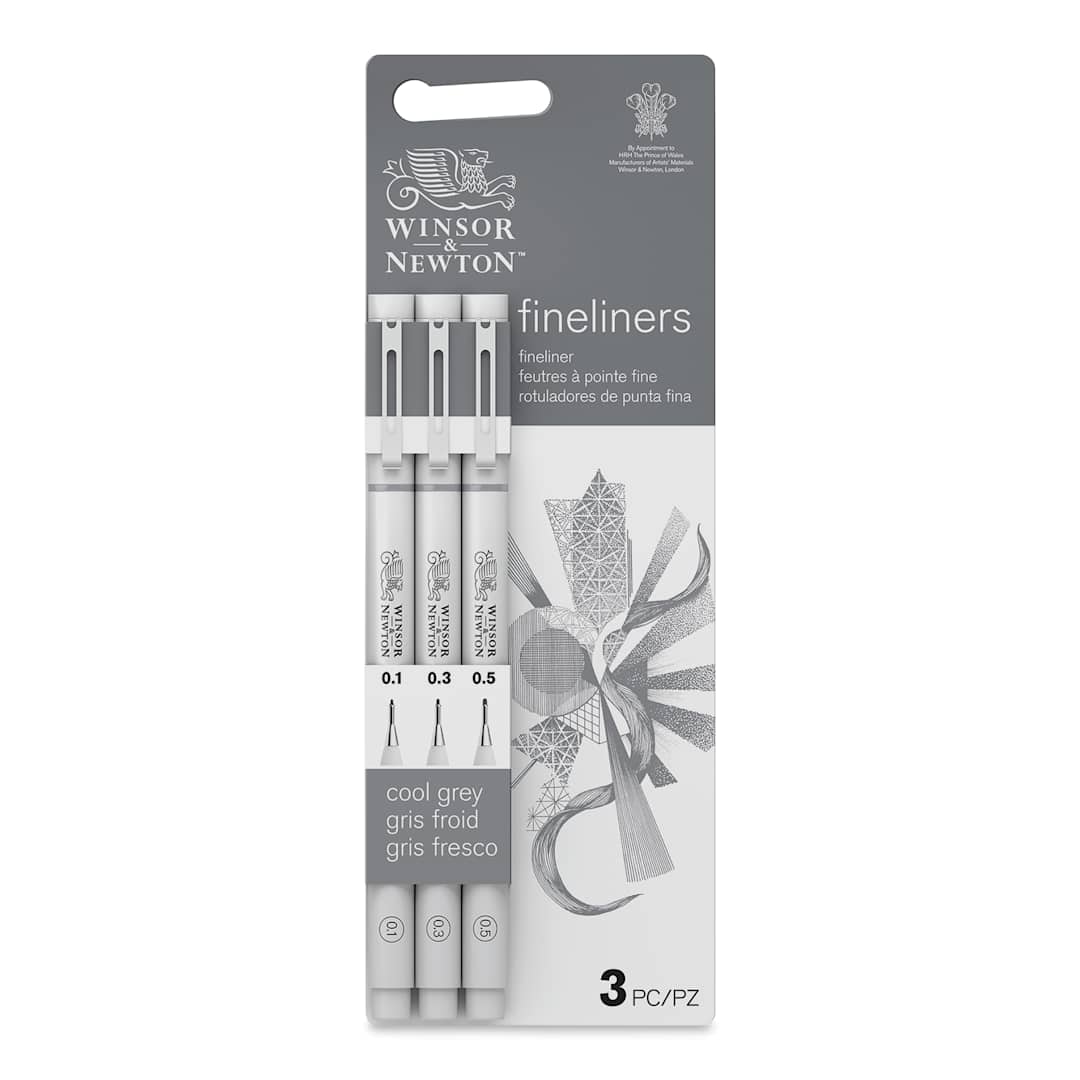 Open in modal - Winsor & Newton Fineliner - Cool Grey, Set of 3, front of the packaging