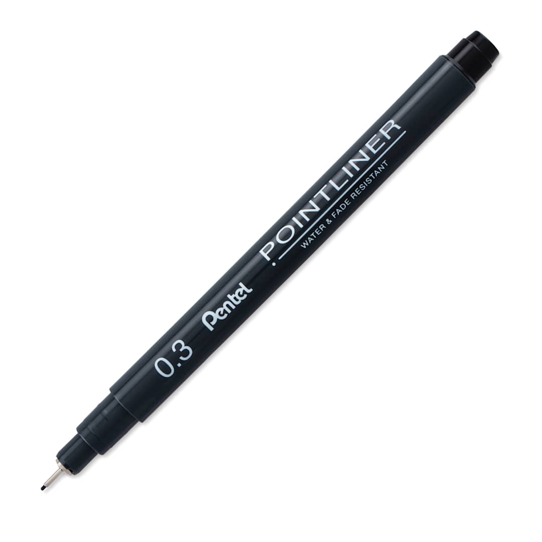 Open in modal - Pentel Arts Pointliner Pen - Black, 0.3 mm (cap off)