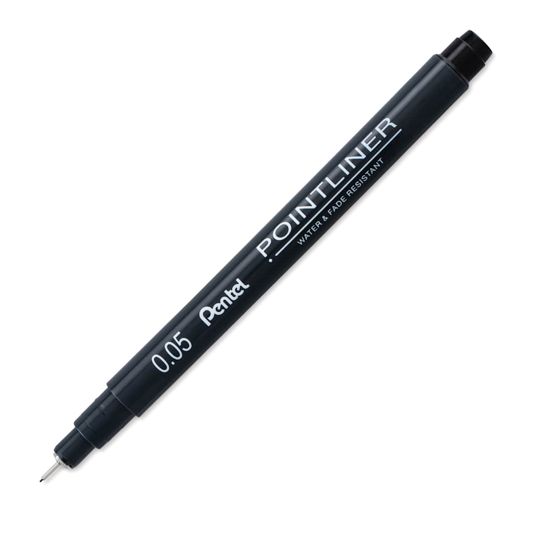 Open in modal - Pentel Arts Pointliner Pen - Black, 0.05 mm (cap off)