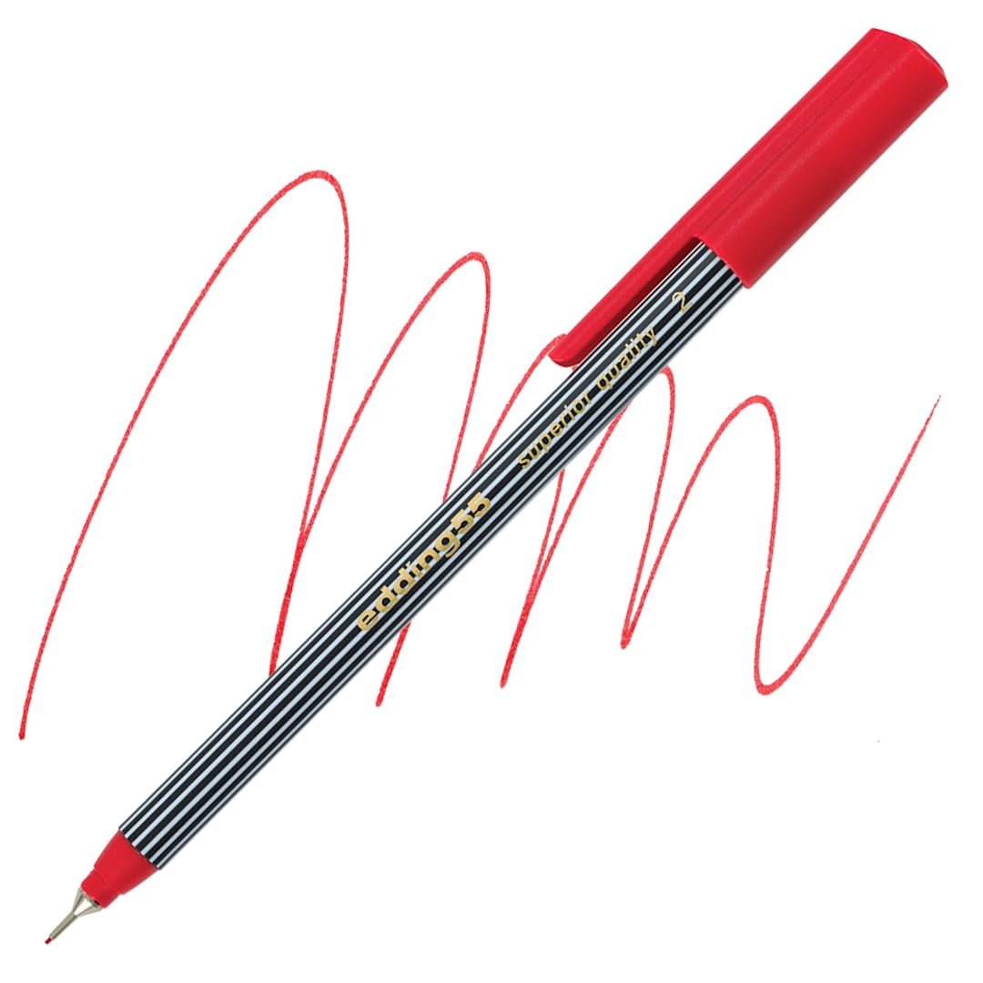 Open in modal - Edding 55 Fineliner Pen - Red, 0.3mm pen and swatch