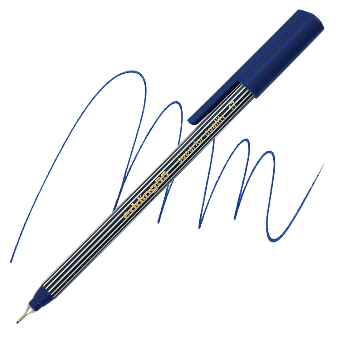 Open in modal - Edding 55 Fineliner Pen - Steel Blue, 0.3mm pen and swatch