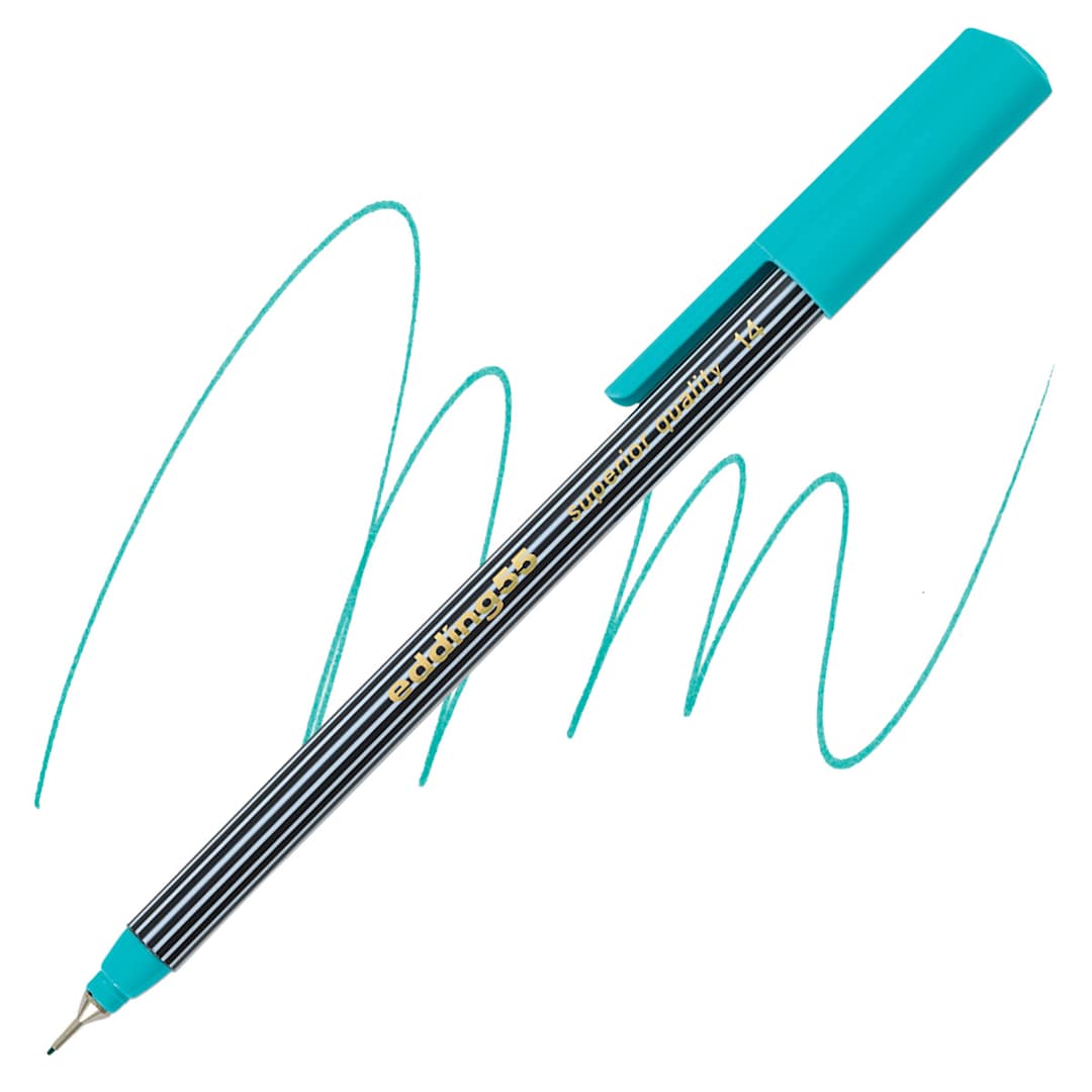 Open in modal - Edding 55 Fineliner Pen - Turquoise, 0.3mm pen and swatch