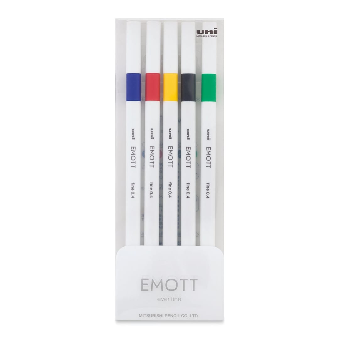 Open in modal - Uni Emott Fineliners - Set of 5, Vivid Colors (front of package)
