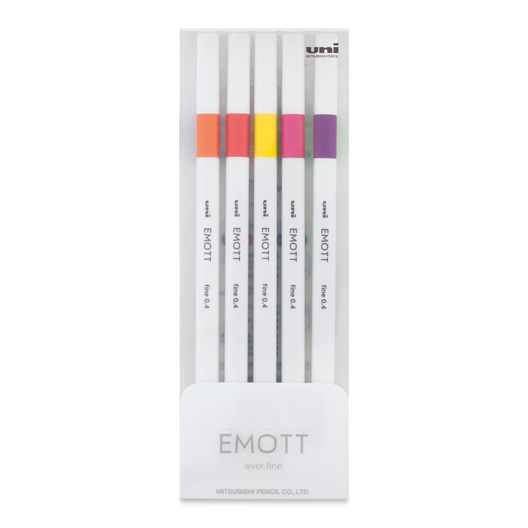 Open in modal - Uni Emott Fineliners - Set of 5, Passion Colors (front of package)
