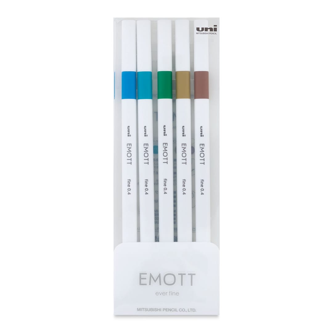 Open in modal - Uni Emott Fineliners - Set of 5, Island Colors (front of package)