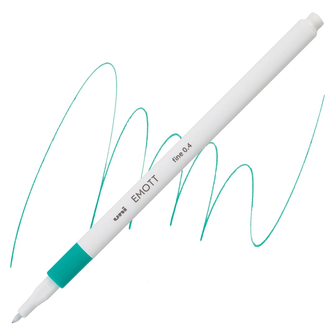 Open in modal - Uni Emott Fineliner - Emerald Green pen and swatch