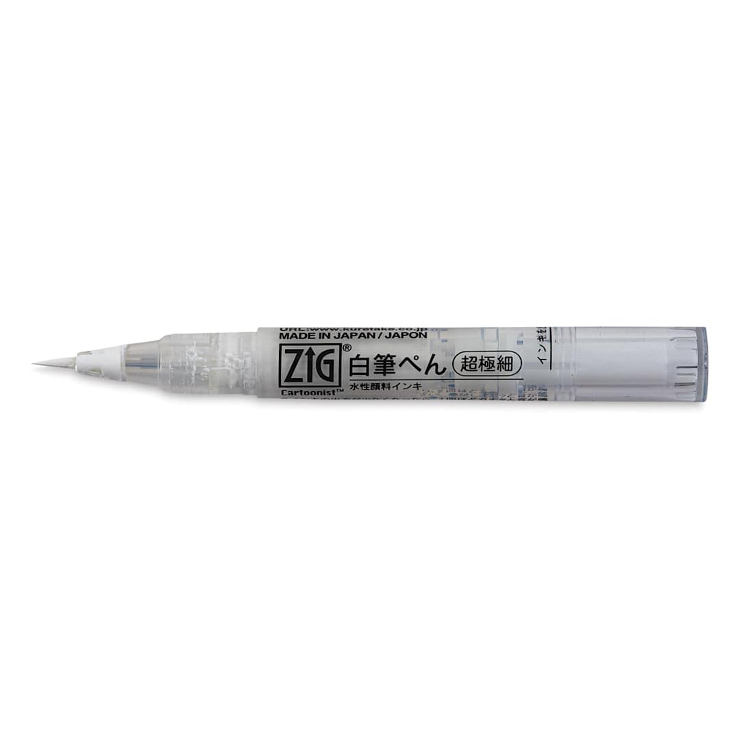 Open in modal - Zig Cartoonist Ultra Fine White Brush Pen - Uncapped pen shown horizontally 