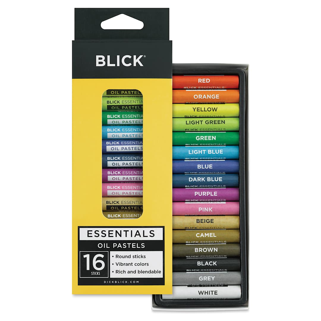 Open in modal - Blick Essentials Oil Pastel Sets - Set of 16 (front of packaging and contents)