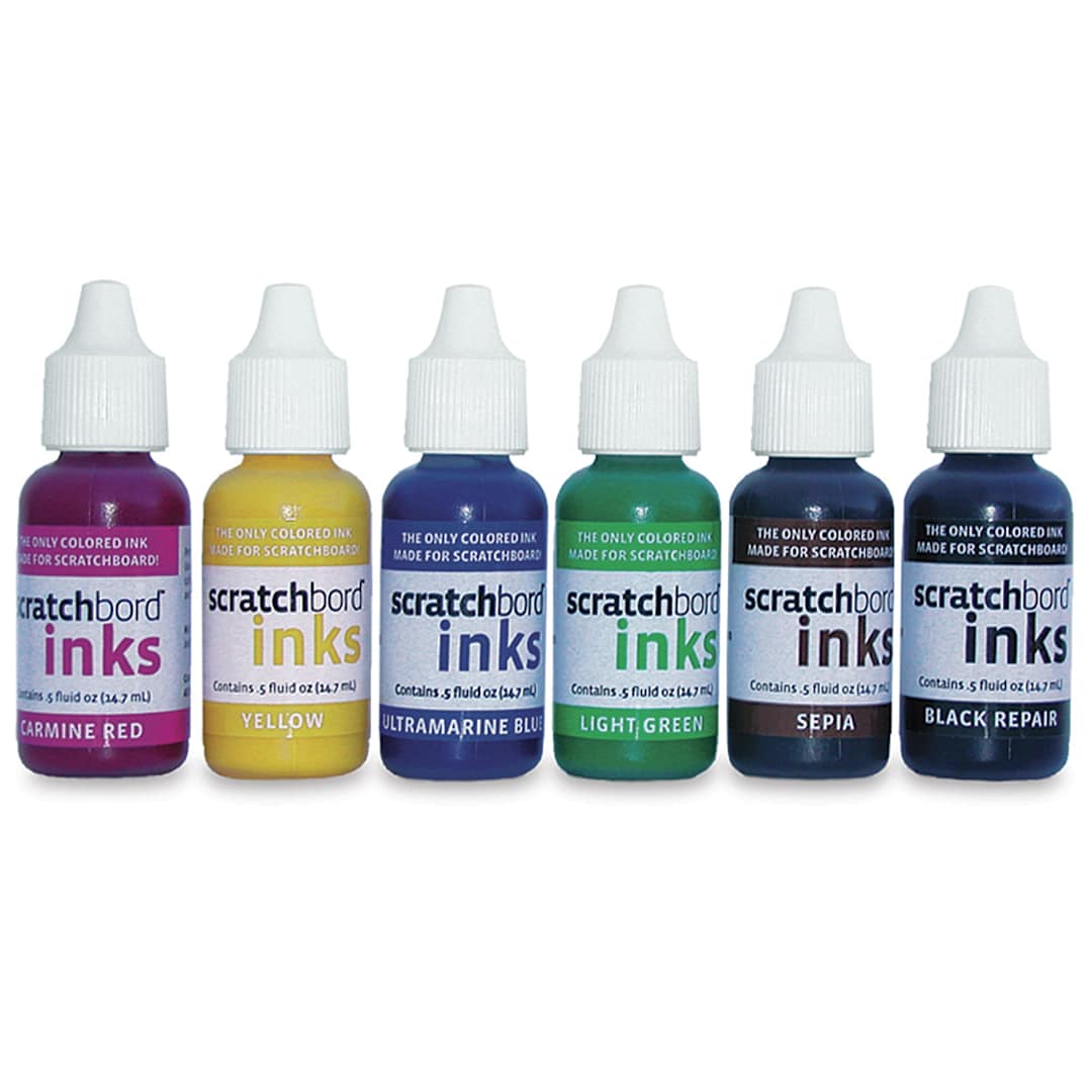 Open in modal - Ampersand Scratchbord Ink Set - Set of 6 Inks shown in row