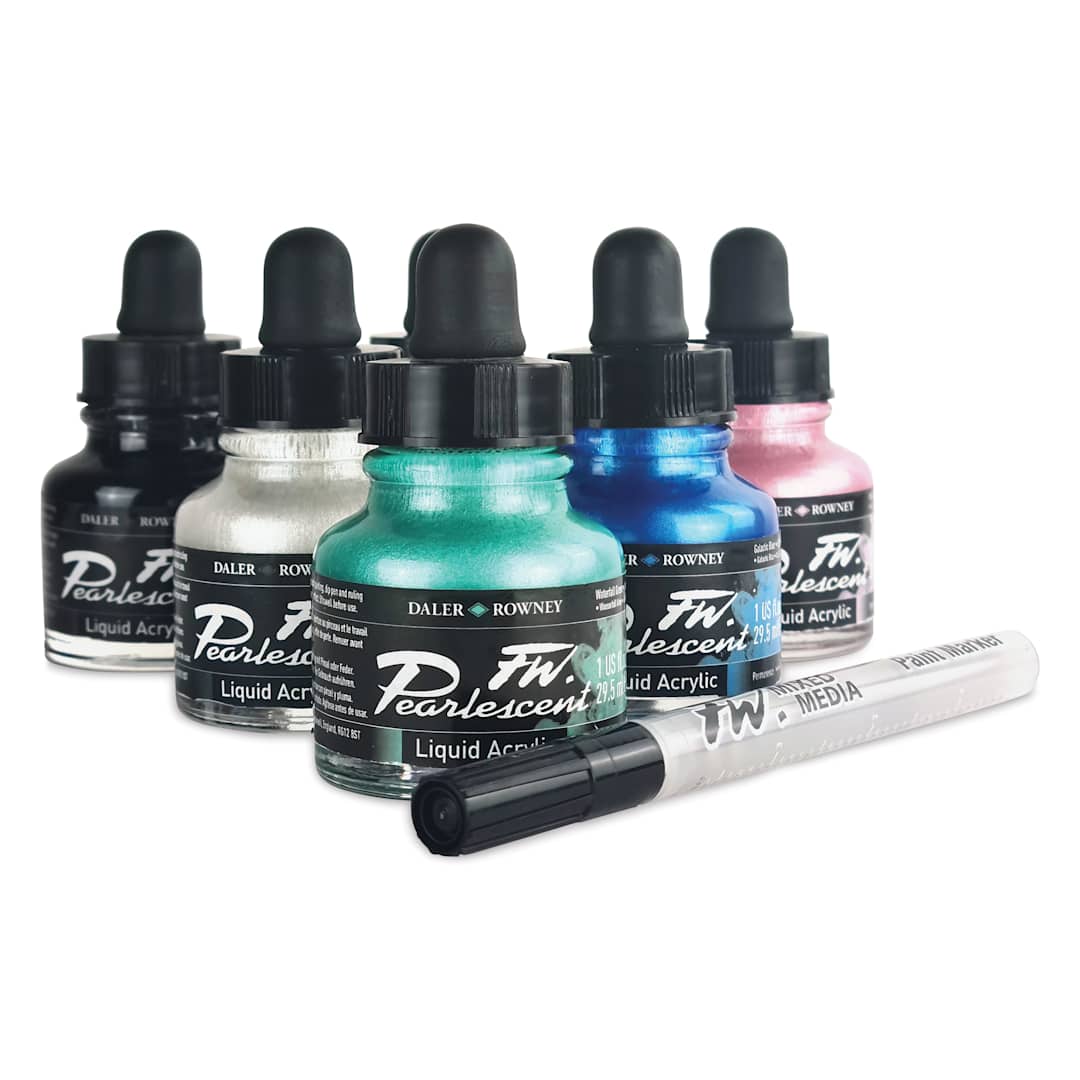 Open in modal - Daler-Rowney FW Pearlescent Liquid Acrylic Artists' Inks - Set of 6, 1 oz