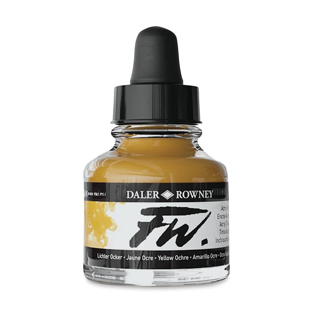 Open in modal - Daler-Rowney FW Acrylic Water-Resistant Artists Ink - 1 oz, Yellow Ochre