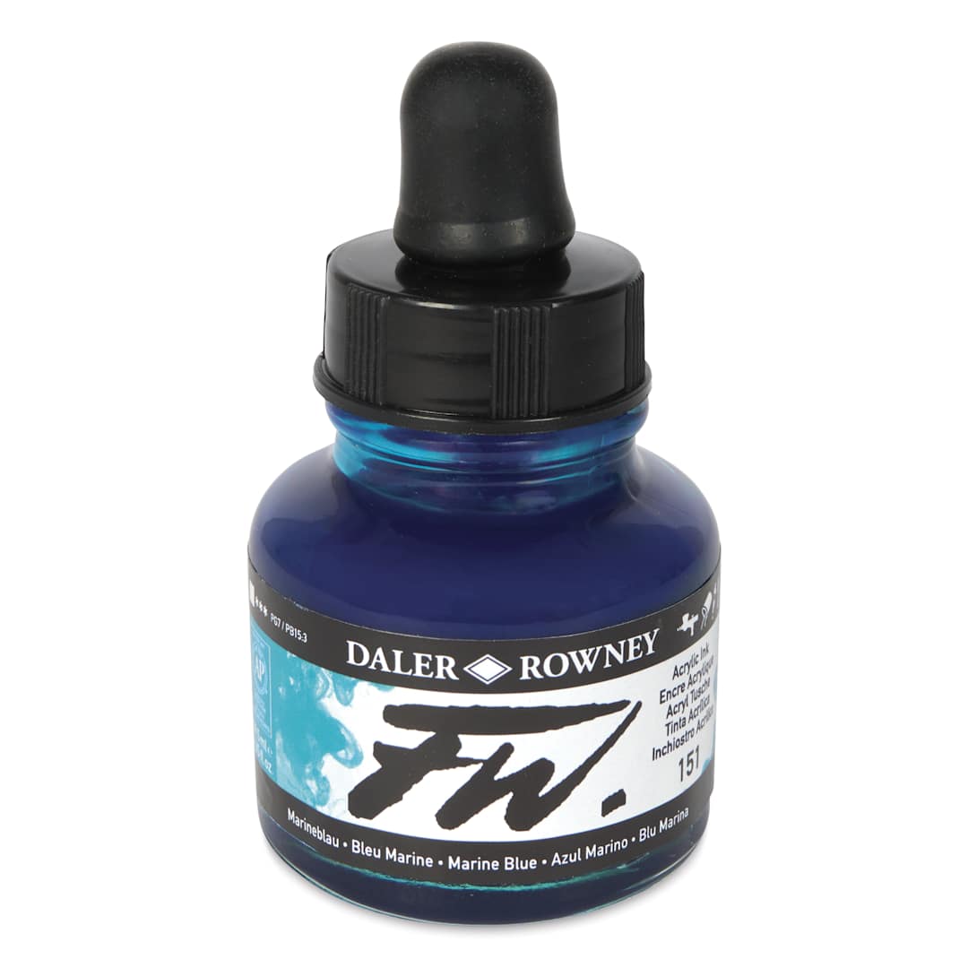 Open in modal - Daler-Rowney FW Acrylic Water-Resistant Artists Ink - 1 oz, Marine Blue