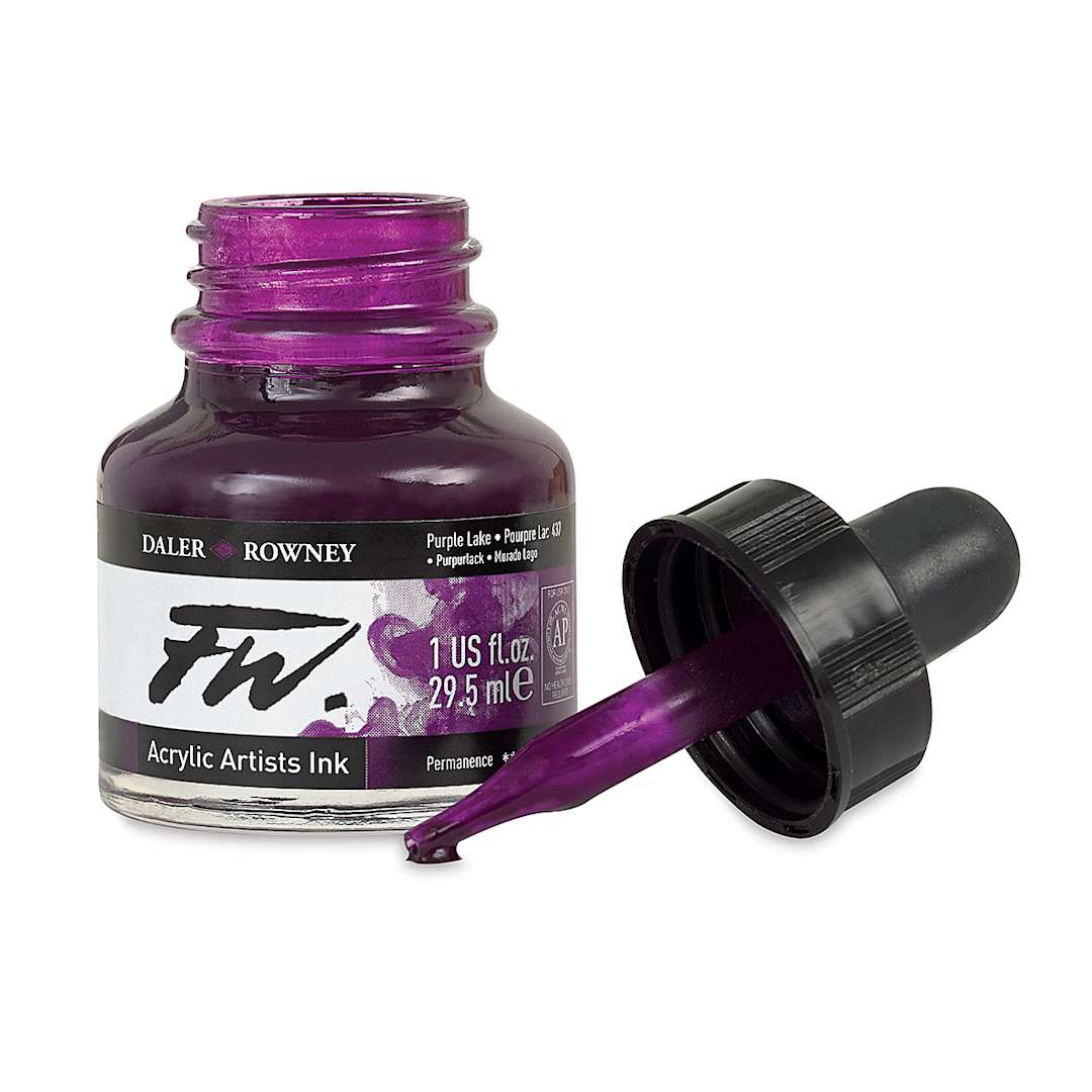 Open in modal - Daler-Rowney FW Acrylic Water-Resistant Artists Ink - 1 oz, Purple Lake