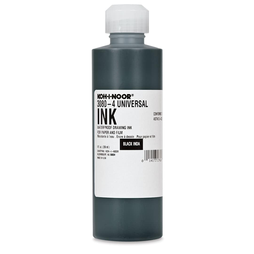 Open in modal - Koh-I-Noor Rapidograph Universal Ink - Front view of 8 oz bottle of Black India Ink