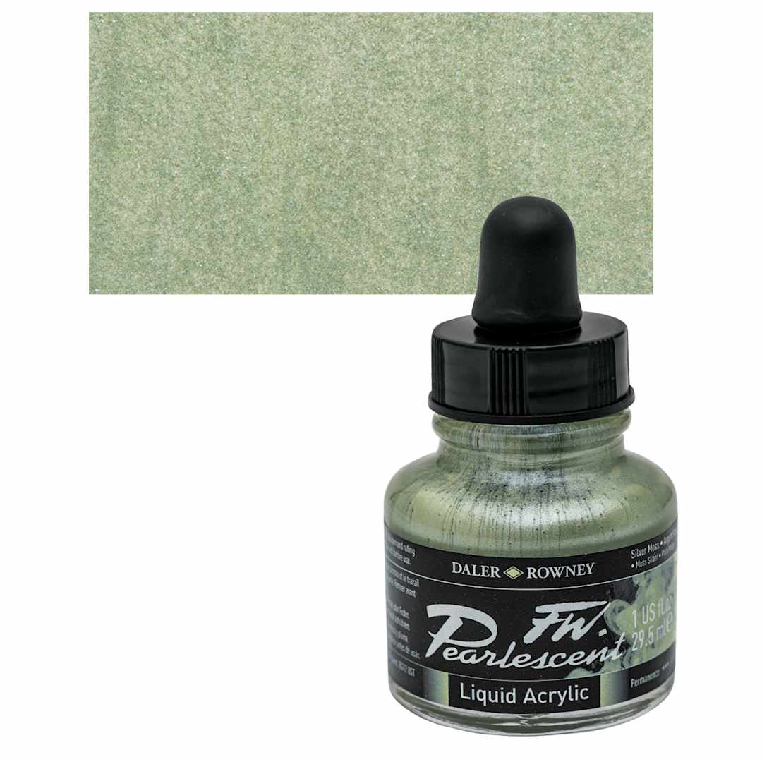 Open in modal - Daler-Rowney FW Acrylic Pearlescent Liquid Acrylic Artist's Ink - 1 oz, Silver Moss and swatch