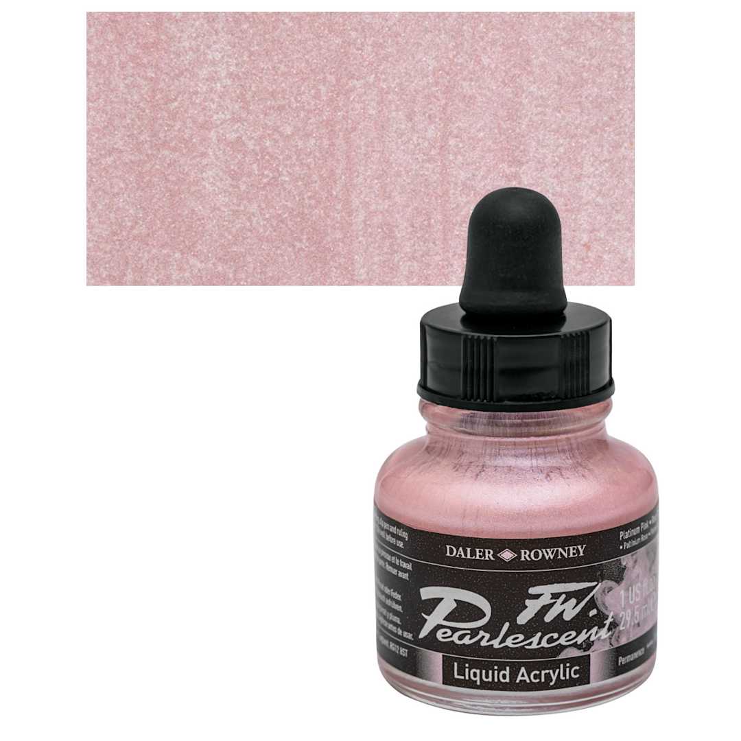 Open in modal - Daler-Rowney FW Acrylic Pearlescent Liquid Acrylic Artist's Ink - 1 oz, Platinum Pink and swatch