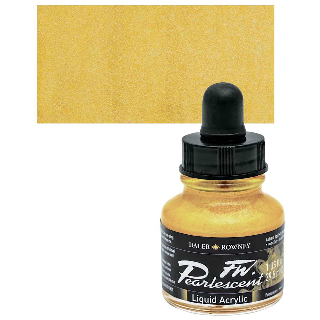 Open in modal - Daler-Rowney FW Acrylic Pearlescent Liquid Acrylic Artist's Ink - 1 oz, Autumn Gold and swatch