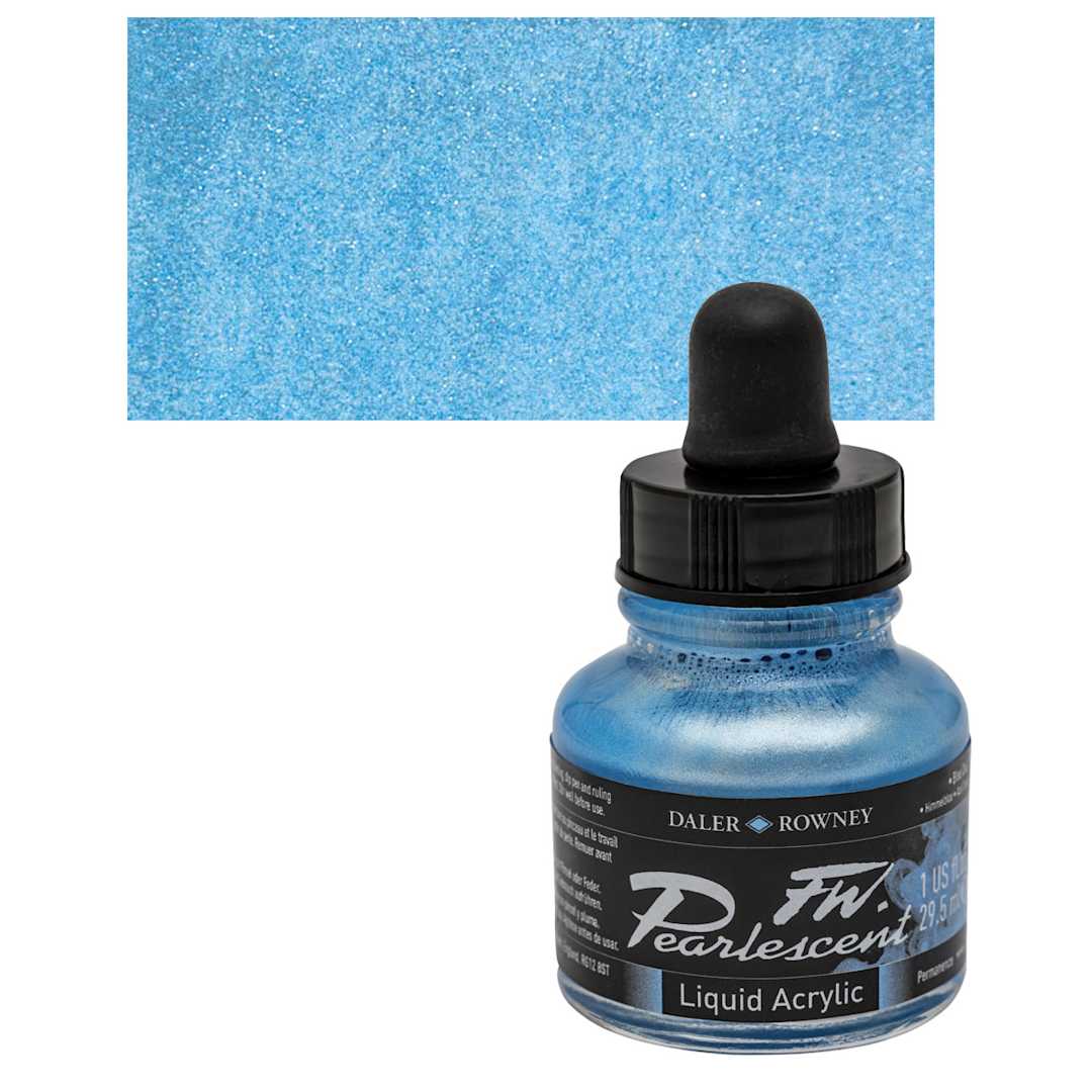 Open in modal - Daler-Rowney FW Acrylic Pearlescent Liquid Acrylic Artist's Ink - 1 oz, Sun-up Blue and swatch