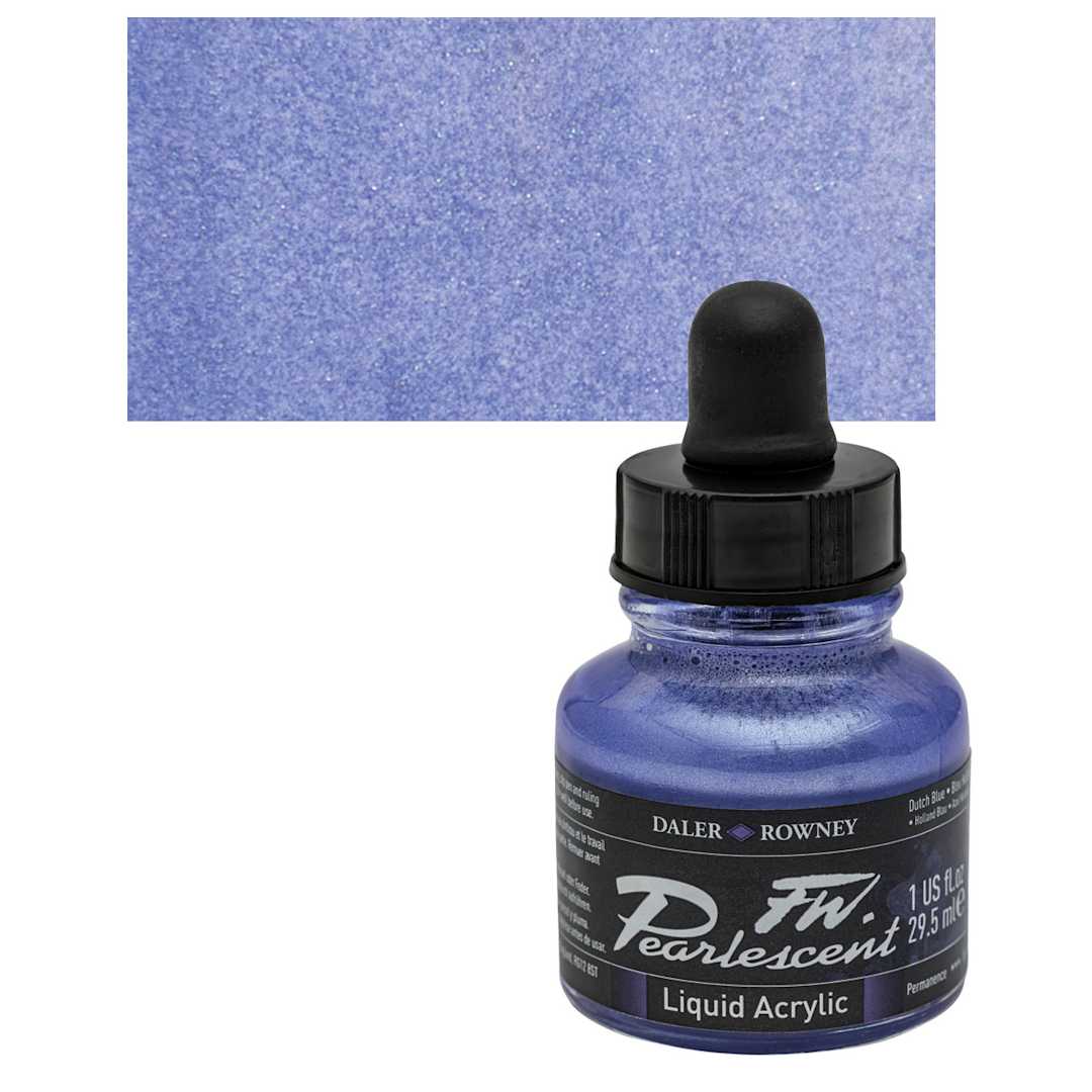Open in modal - Daler-Rowney FW Acrylic Pearlescent Liquid Acrylic Artist's Ink - 1 oz, Dutch Blue and swatch