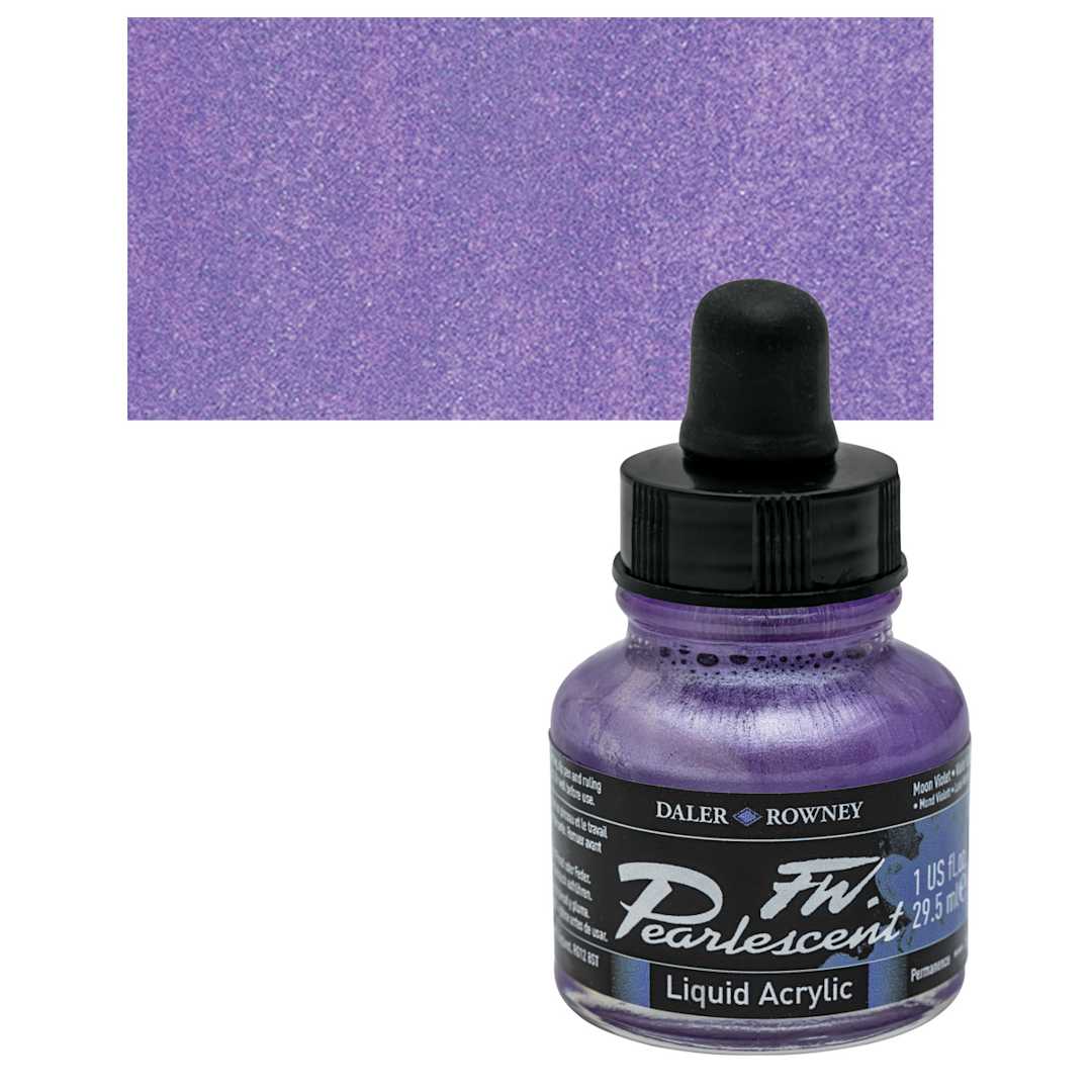 Open in modal - Daler-Rowney FW Acrylic Pearlescent Liquid Acrylic Artist's Ink - 1 oz, Moon Violet and swatch