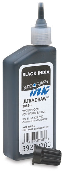 Open in modal - Koh-I-Noor Rapidograph Ultradraw Waterproof Ink - Angled view of opened bottle
