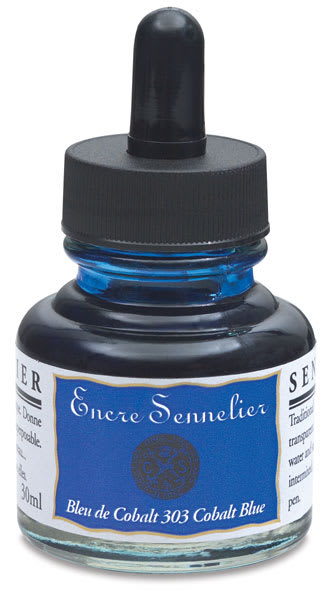 Open in modal - Sennelier Shellac Ink - Front of 30 ml Cobalt Blue bottle
