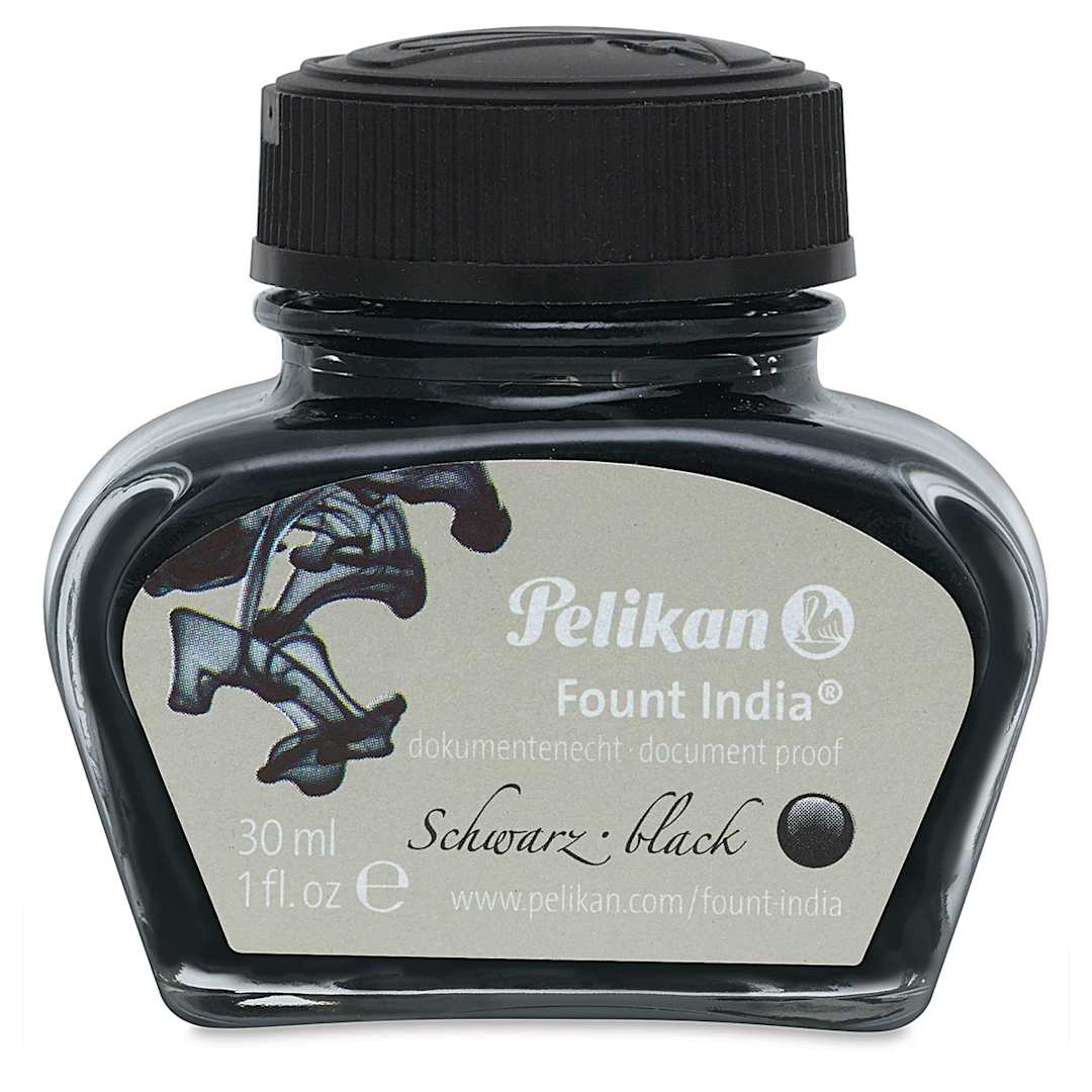 Open in modal - Pelikan Fount India Fountain Pen Drawing Ink - Front of 1 oz bottle