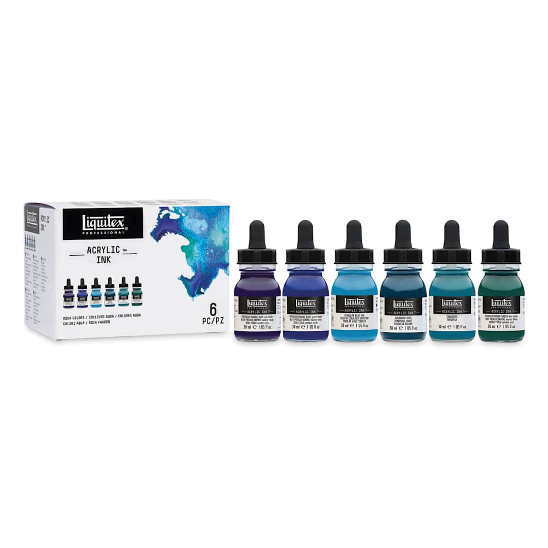 Open in modal - Liquitex Professional Acrylic Ink - Aqua Colors, Set of 6, 30 ml