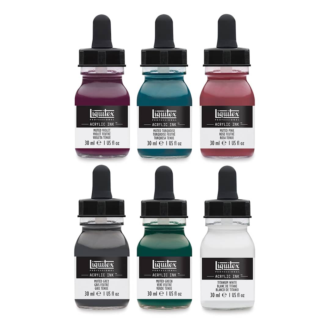 Open in modal - Liquitex Professional Acrylic Ink Set - Set of 6 Muted Ink Colors shown 