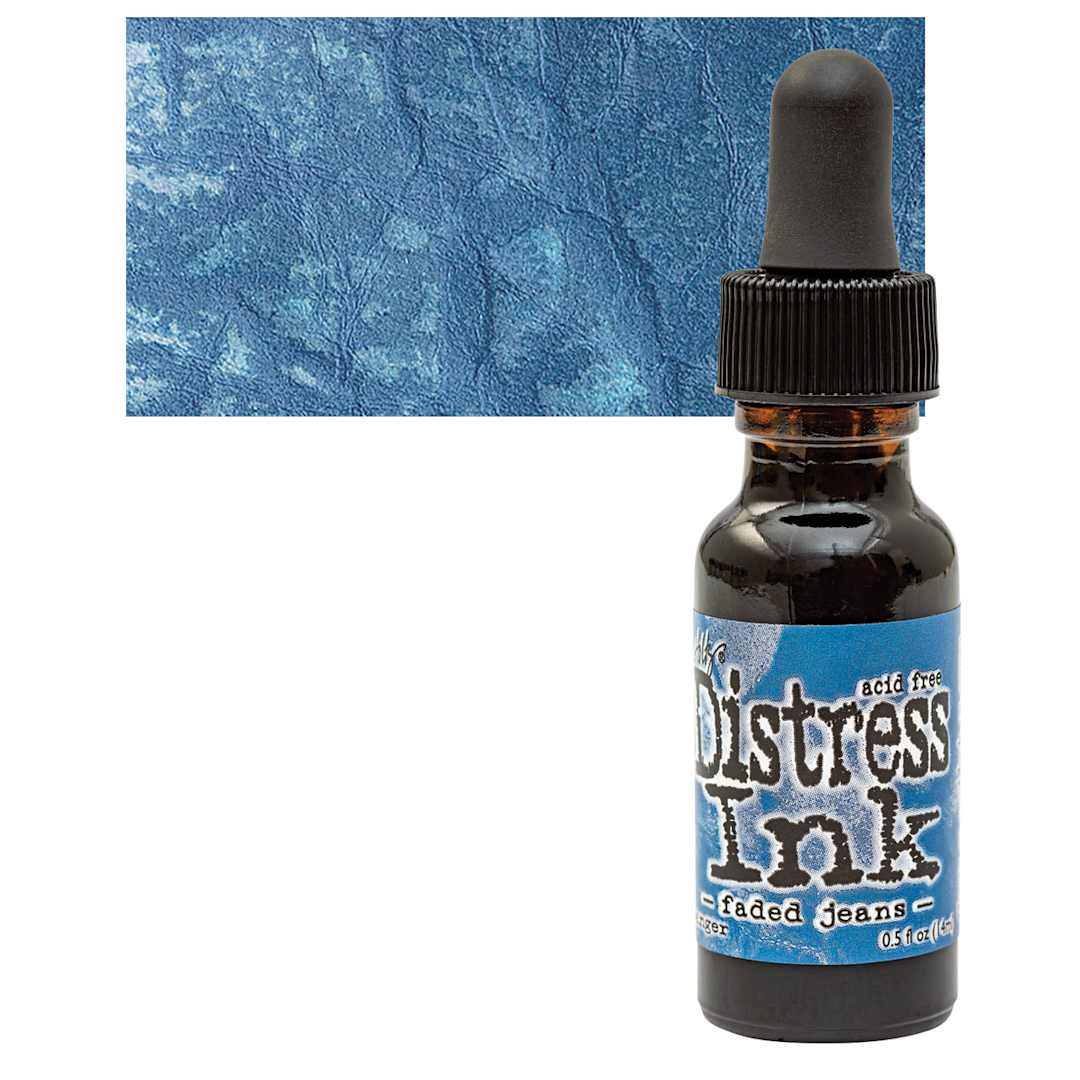 Open in modal - Ranger Distress Ink Pad Re-Inker - Faded Jeans bottle and swatch