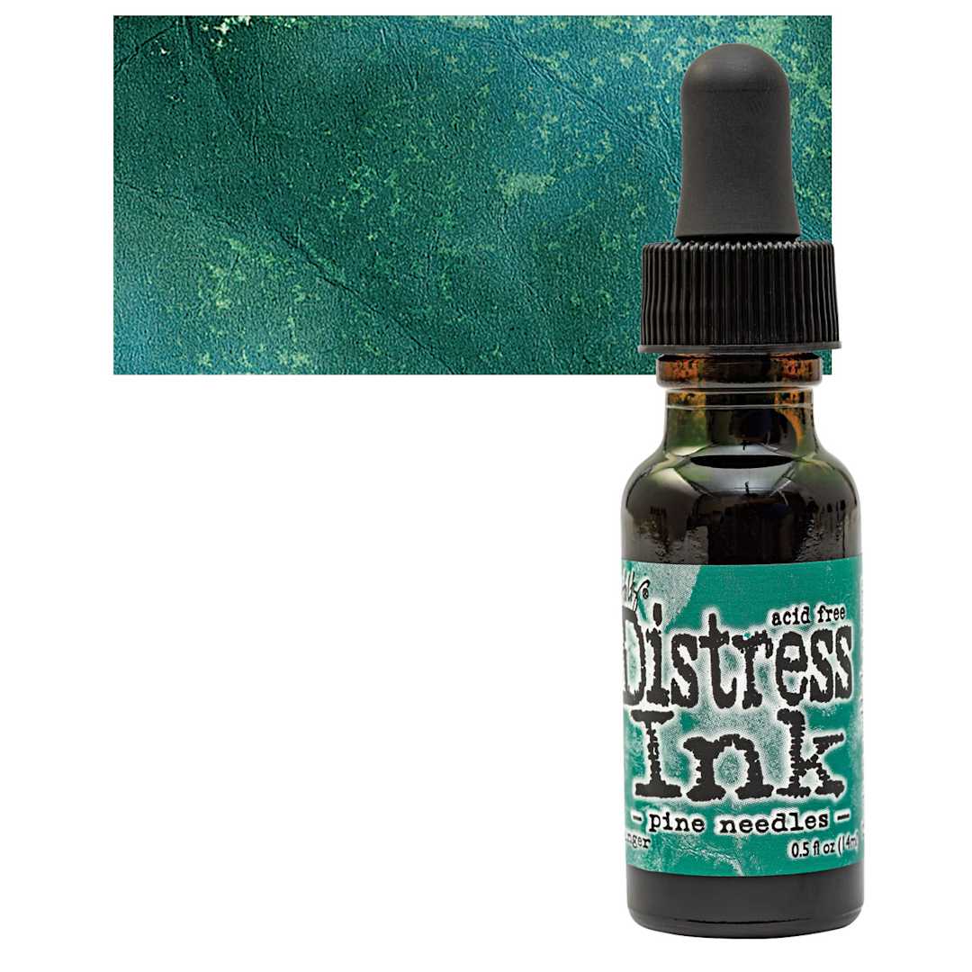 Open in modal - Ranger Distress Ink Pad Re-Inker - Pine Needle bottle and swatch