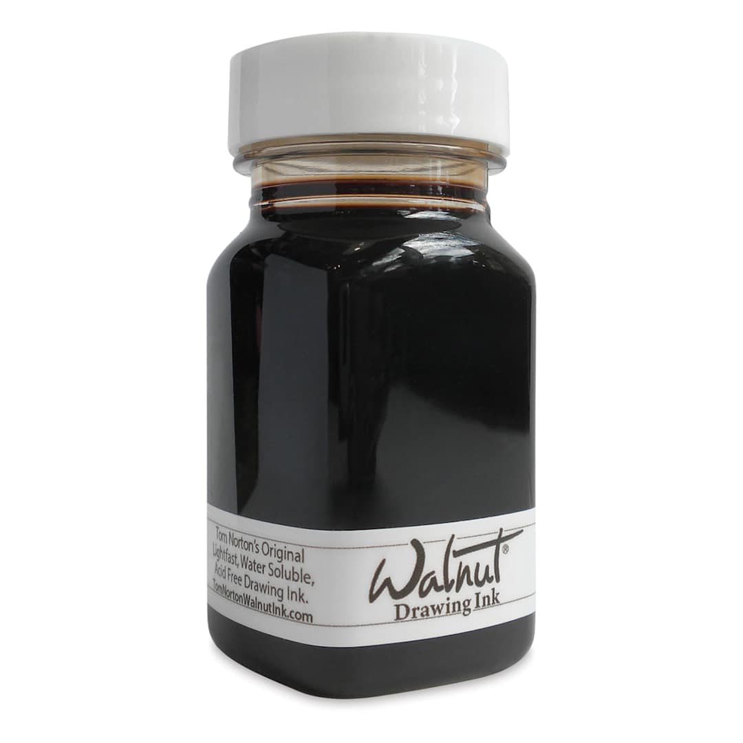Open in modal - Tom Norton Walnut Drawing Ink - Angled view of 60 ml bottle