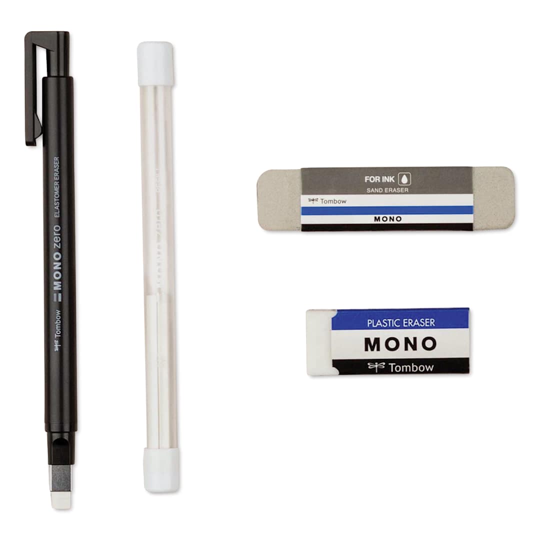 Open in modal - Tombow Mono Eraser Variety Pack - Set of 4, contents laid out