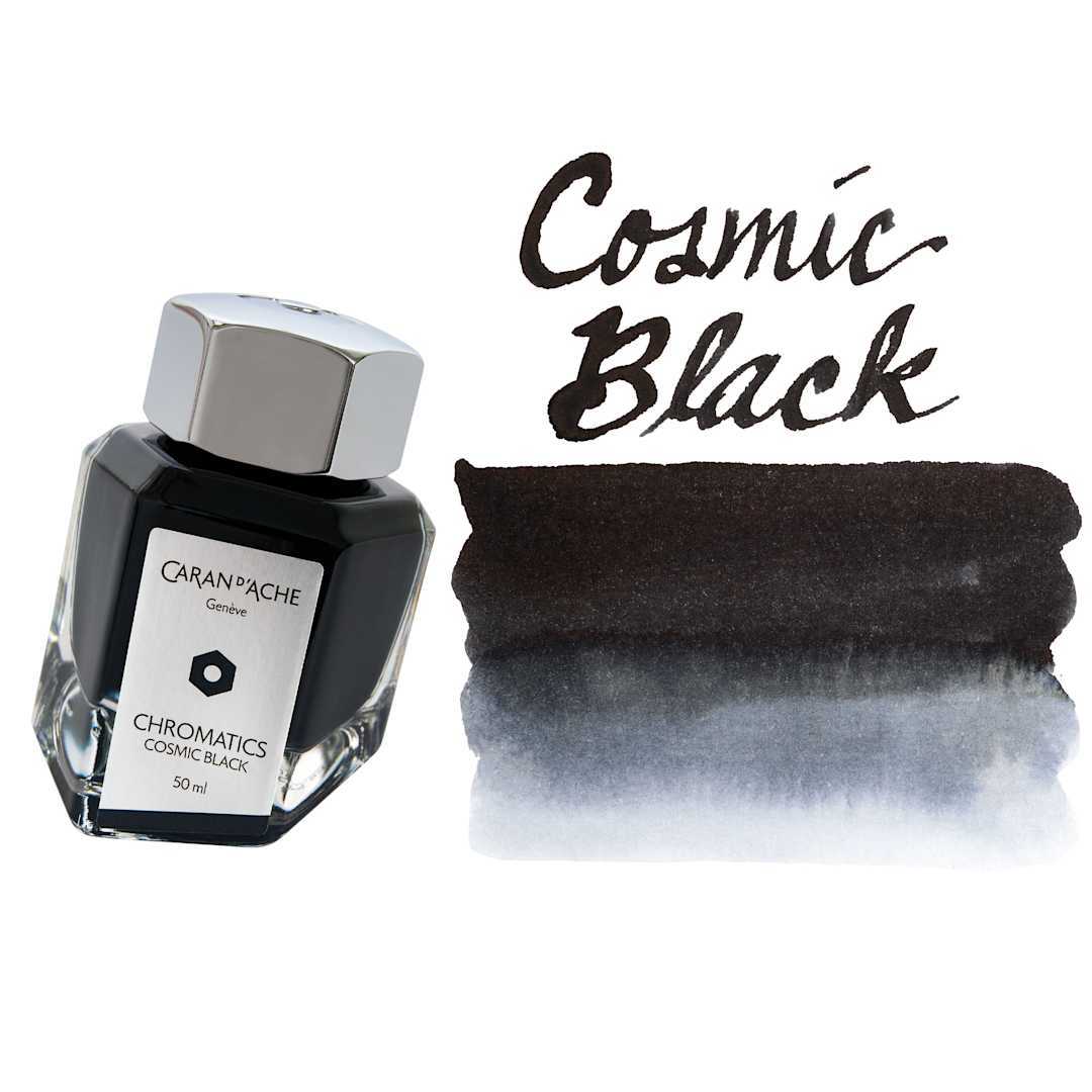 Open in modal - Caran d'Ache Chromatics Ink - Cosmic Black, swatch and jar