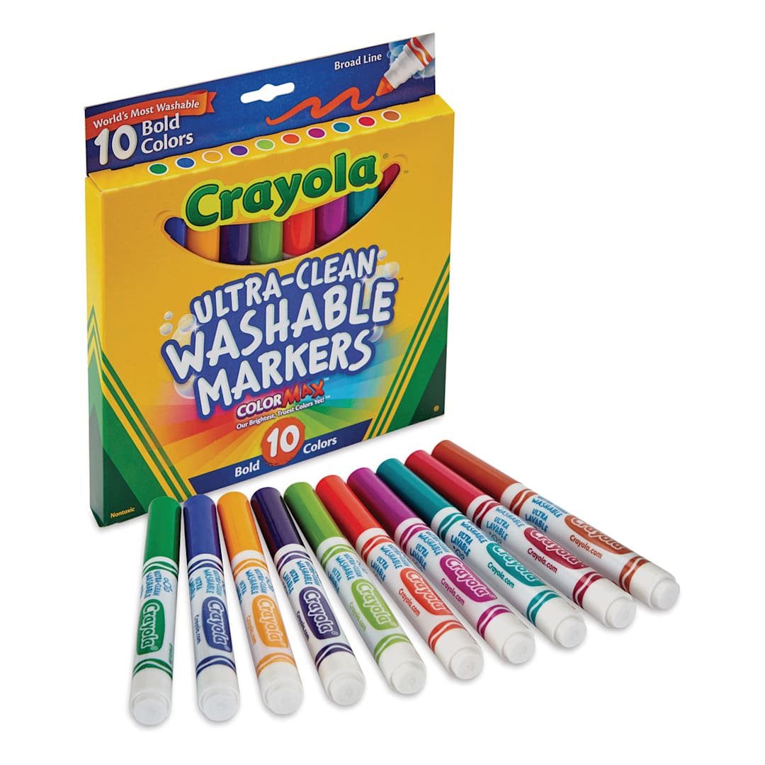 Open in modal - Crayola Ultra-Clean Washable Marker Set - Bold Colors, Broad Tip, Set of 10