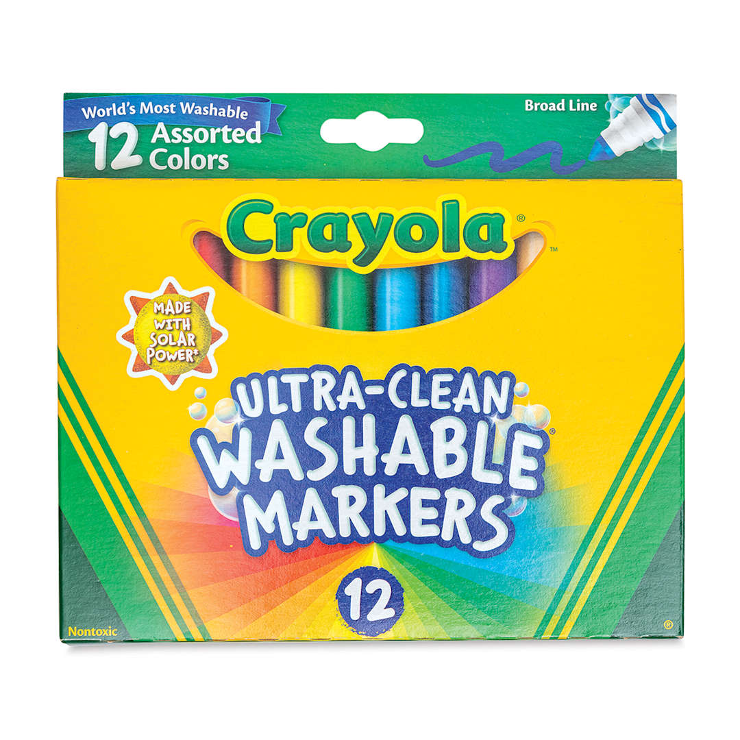 Open in modal - Crayola Classic Washable Marker Set - Classic Colors, Broad Tip, Set of 12 (front of package)