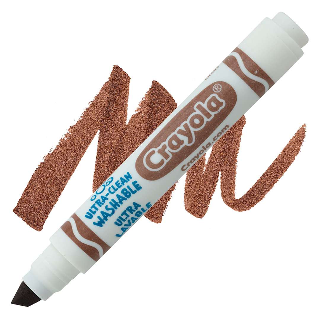 Open in modal - Crayola Ultra-Clean Washable Marker - Brown, Broad Tip marker and swatch