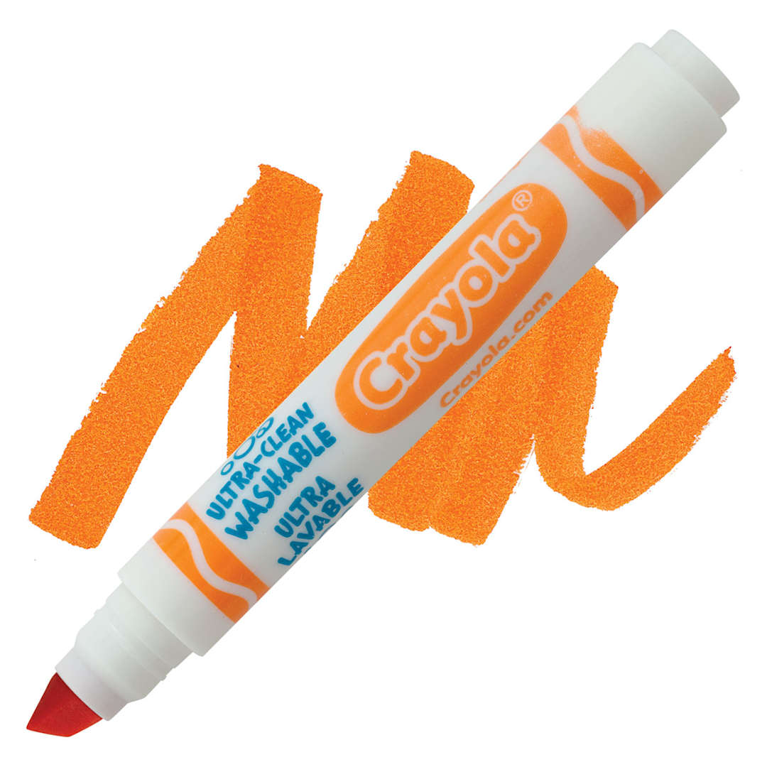 Open in modal - Crayola Ultra-Clean Washable Marker - Orange, Broad Tip marker and swatch