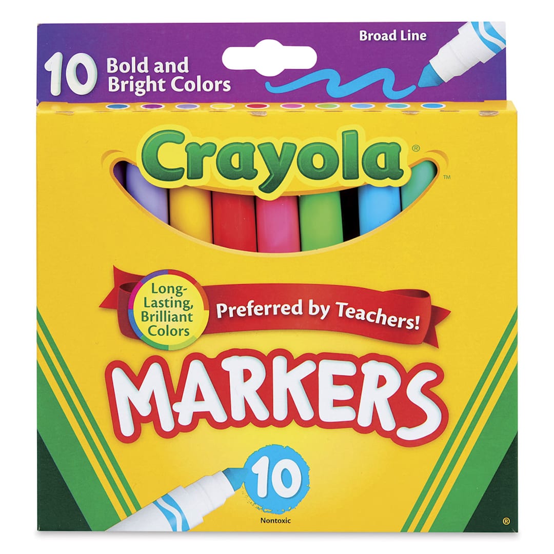 Open in modal - Crayola Broad Line Markers - Assorted Colors, Set of 10, front of the packaging