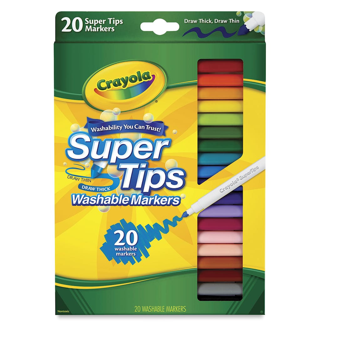Open in modal - Crayola Super Tips Washable Marker Set - Assorted Colors, Fine Line, Set of 20